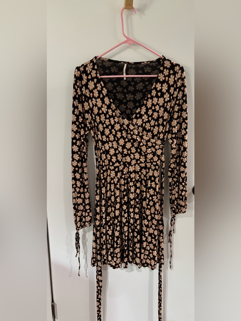 Free People Pradera Faux Wrap Mini Dress with Cream and Burnt Yellow Florals